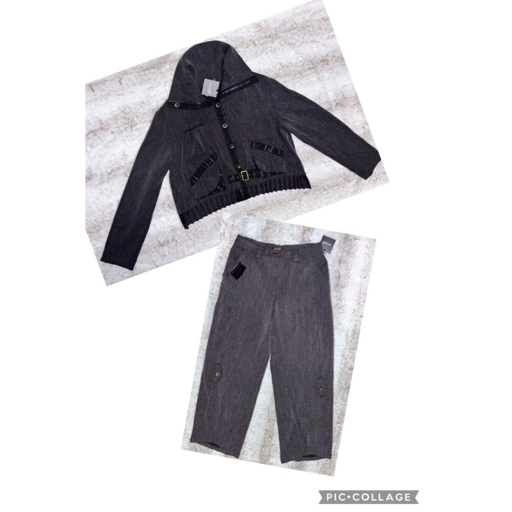 Animale Gray Black Pinstriped Pant & Jacket Set NWT